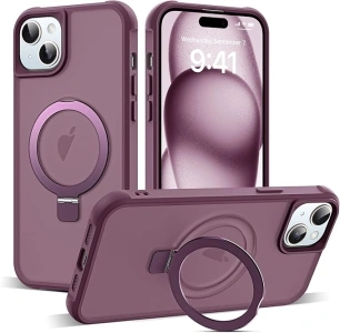 Compatible with iPhone 15 Case with Invisible Magnetic O-Ring Stand Military-Grade Translucent Case for iPhone 15 6.1