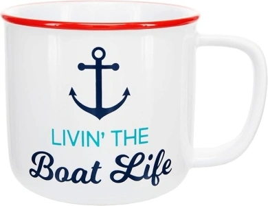 Pavilion Gift Company Livin' The Boat Life 17 Oz Stoneware Lake Or Beach Coffee Cup Mug, White