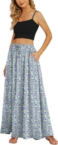 Yincro Women's Flowy Maxi Skirt Summer Pleated High Waisted Casual Long Skirts with Pockets