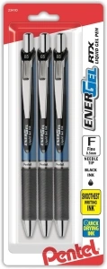 Pentel® EnerGel® Deluxe RTX Retractable Pens, Needle Point, 0.5 mm, Assorted Barrels, Black Ink, Pack of 3