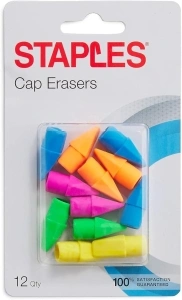 Staples® Arrowhead Cap Erasers, Assorted Colors, 12 Counts