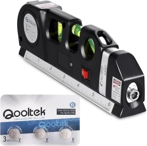 Laser Level Line Tool, Qooltek Multipurpose Cross Line Laser 8 feet Measure Tape Ruler Adjusted Standard and Metric Rulers for hanging pictures