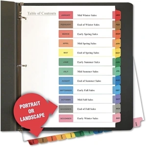 Universal 24810 Table of Contents Dividers, Assorted Color 12-Tab, Months, Letter, White