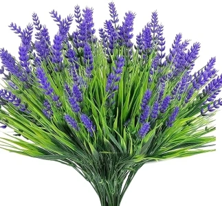 12 Bundles Artificial Plants Outdoor, UV Resistant Fake Monkey Grass with Lavender Flowers Greenery Stems No Fade Faux Shrubs for Home Garden Window Box Porch Front Patio Office Decor - Purple