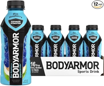 BODYARMOR Sports Drink Sports Beverage, Blue Raspberry, Coconut Water Hydration, Natural Flavors With Vitamins, Potassium-Packed Electrolytes, Perfect For Athletes, 16 Fl Oz (Pack of 12)