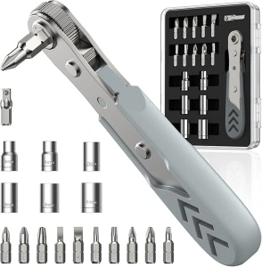 AXTH 17in1 Right Angle Ratcheting Screwdriver Set, [Bearing Steel] 36-Tooth Mini Ratchet Wrench, Men Gifts, Low Profile Ratchet Screwdriver, Magnetic Offset Screwdriver Repair Tool