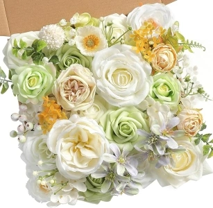 Artificial Flowers Roses Fake Flowers with Stems White Dahlia Artificial Flowers for DIY Bridal Bouquets Faux Flowers Centerpieces for Table Home Decor (Light Green)