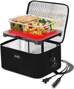 Aotto Portable Oven, 12V, 24V, 110V Food Warmer, Portable Mini Personal Microwave Heated Lunch Box Warmer for Cooking and Reheating Food in Car, Truck, Travel, Camping, Work, Home, Black