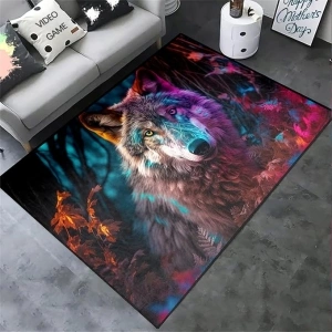 Wolf Rugs for Bedroom 2'×3', Wild Animals Prints Area Rug for Boys, Wolf Carpet Rug Indoor Outdoor Floor Sofa Mat for Home Decor, Boho Wolf Rugs for Dining Dorm Room Bedroom, 35