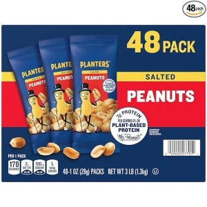 PLANTERS Salted Peanuts, 1 oz. Bags (48 Pack) - Snack Size Peanuts with Sea Salt & Simple Ingredients - Convenient Snacking - On the Go Snacks - Kosher