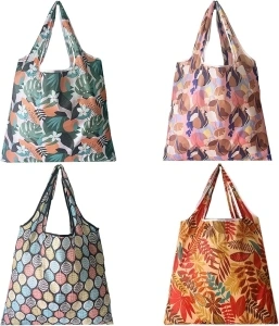 4 Pack Reusable Shopping Bags for Groceries, Foldable Grocery Bags Washable Sturdy Nylon Bags