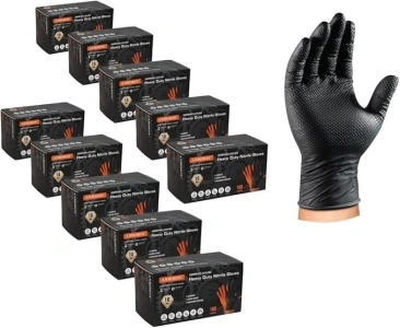 10-Mil Nitrile Disposable Mechanic Safety Work Gloves - Latex-Free, Heavy-Duty, Chemical-Resistant, Diamond Texture