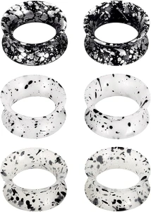 Stuppendux 1 Pair/3Pairs Black/White/Transparent Soft Silicone Flexible Ear Skin Tunnels Plugs Expanders Gauges Hollow Body Piercing 2G-1