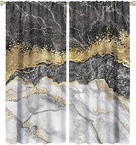 NO Abstract Marble Curtains White and Gold Striped Marble Halloween Curtains for Bedroom Great for Living Rooms and Bedrooms 2 Panels Set 55x63in