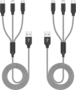 Multi Charging Cable, (2 Pack 4FT) Multi USB Charger Cable 3 in 1 Charging Cable Nylon Braided Universal USB Charging Cord with Type-C, Micro USB,IP Port for Most Cell Phones & Pads