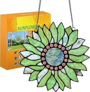 Capulina Large Size Mothers Day Sunflower Gifts Stained Glass Window Hangings Handmade Sunflower Suncatcher Gifts Decor for Home Office Kitchen Living Room Bedroom