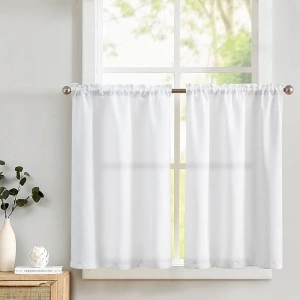 Lazzzy Kitchen Curtains White Thermal Insulated Cafe Curtains Light Filtering Tier Curtains Half Window Curtains for Bathroom Basement Door Drapes 24 Inch 2 Panels White