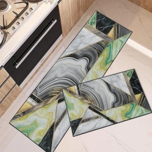 ArtSocket Marble Kitchen Rugs and Mats Non Skid Washable Set of 2, Marble Kitchen Runner Rug, Agate Gold Artificial Stone Kitchen Floor Mat Under Sink Mat Throw Rug for Kitchen Doormat