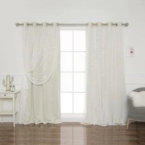 Best Home Fashion Tulle Overlay Star Cut Out Blackout Curtains (52