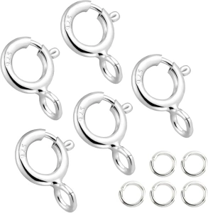 925 Sterling Silver Necklace Clasps - 5mm Spring Clasps for Jewelry Making, Sterling Silver 4mm Jump Rings, Jewelry Clasps and Closures, Suitable for Jewelry Making Necklace (Sterling Silver)