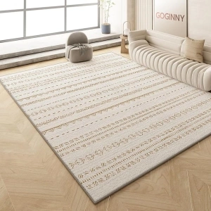 Washable 8x10 Boho Area Rug for Living Room, Brown Retro Vintage Bohemian Moroccan Neutral Large Rugs, Faux Wool Low Pile Lightweight Indoor Nonshedding Nonslip Floor Carpet with for Bedroom Kidsroom