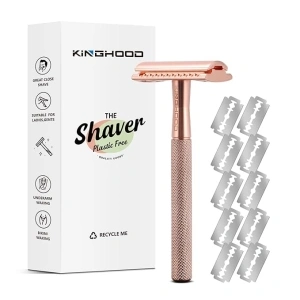 Safety Razor Single Blade for Men with 10 Double Edge Blades Metal Reusable Eco Friendly Razors Rose Gold