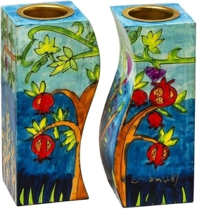 Yair Emanuel Fitted Shabbat Candlesticks with Pomegranates Seven Species (CS-5)