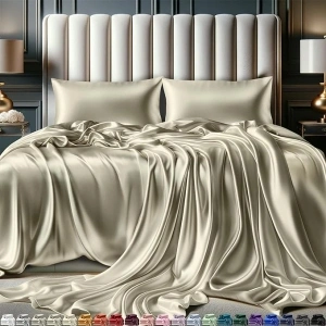 DECOLURE Satin Sheets Queen Size Set 4 Pcs - Silky & Luxuriously Soft Satin Bed Sheets w/ 15 inch Deep Pocket - Similar to Silk Sheets - Double Stitching, Wrinkle Free (Taupe)