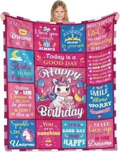 Birthday Gifts for Girls, 5-14 Year Old Girl Gift, Happy Birthday Gift, Blankets for Girls, Birthday Gifts for Daughter/Friend/Sisters, Birthday Decorations Blanket, 50''x60''