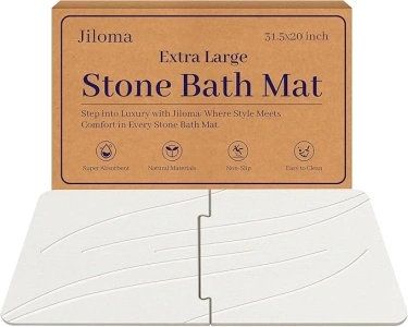 32 * 20 Stone Bath Mat Extra Large Diatomaceous Earth Shower Mat Non-Slip Super Absorbent Diatomite Stone Bath Mats for Bathroom Floor Quick Drying Bath Rugs Easy to Clean (White)