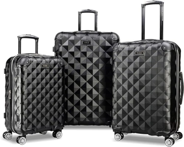 Kenneth Cole REACTION Diamond Tower Collection Lightweight Hardside Expandable 8-Wheel Spinner Travel Luggage, Black, 3-Piece Set (20