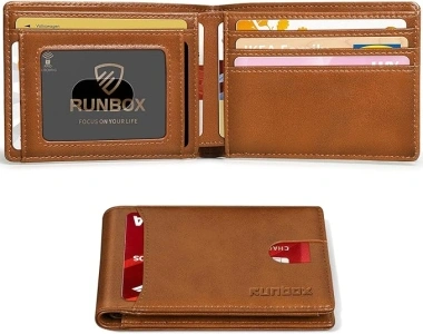 RUNBOX Wallet for Men Slim 11 Credit Card Holder Slots Leather RFID Blocking Small Thin Men's Wallet Bifold Minimalist Front Pocket Large Capacity Gift Box