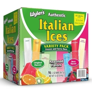 Wyler's Authentic Italian Ice Fat Free Freezer Bars Original Flavors 2oz bars, 96 count