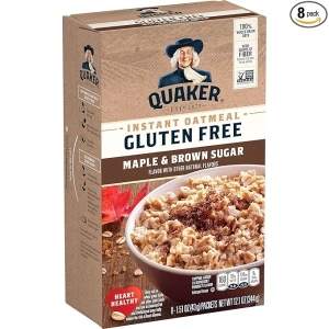 Quaker Instant Oatmeal, Gluten Free, Maple & Brown Sugar, Heart Healthy Oatmeal, Individual Packs, 1.51 Oz (Pack of 8)