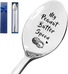 My Peanut Butter Spoon Funny Engraved Stainless Steel Spoon,Gift for Peanut Butter Lover,Long Handle coffee Spoon for Mom Men Women Dad Birthday Christmas Valentine's Day Mother's Day Gifts