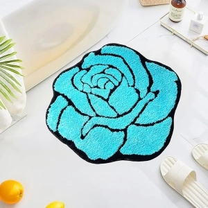 LEVINIS Cute Rose Bath Rug Blue Rose Shaggy Floral Small Area Rugs Non Slip Absorbent Bath Mat Bathroom Décor for Sink, Shower, Tub, Toilet, Entry Way, 25.6''x23.6''
