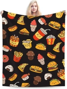 Pizza French Fries Sushi Blanket Gifts for Women Kids Boys Girls Toddler Blankets Soft Fuzzy Flannel Throw Blanket All Season for Bed Couch Sofa Decor Blankets Birthday for Lovers 50