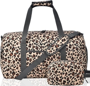 50L Cute Duffle Bag Women Travel - Weekender Bag for Women Travel - Hospital Bag for Labor and Delivery - Overnight Bag with Shoe Compartment(Leopard)