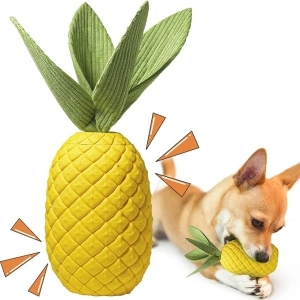 Sugelary Squeaky Dog Toys for Aggressive Chewer Large Medium Breed Dog, Indestructible Tough Dog Chew Toys with Natural Rubber (Small Pineapple)