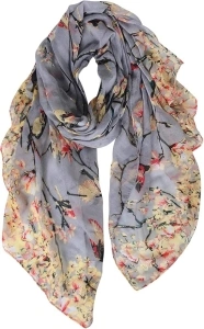 GERINLY Scarfs for Women Lightweight Floral Birds Print Cotton Scarves and Wraps for Summer Shawl