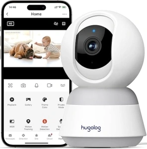 Hugolog 3K 5MP Indoor Pan/Tilt Security Camera with Auto-Focus,Ideal for Baby Monitor/Pet Camera/Home Security,Starlight Color Night Vision,Human/Pet AI,Noise Reduction,US Cloud,Works with Alexa