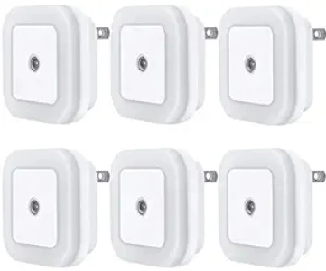 Uigos LED Night Light Lamp with Smart Sensor Dusk to Dawn Sensor, Daylight White, 0.5W Plug-in, 6-Pack