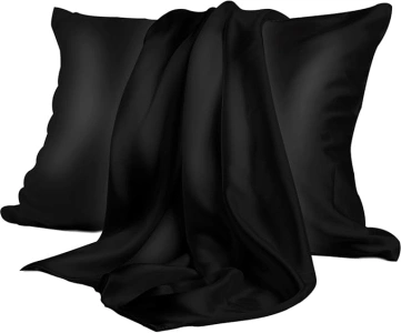 Satin Pillowcase, Softer Than Silk Pillow Cases 2 Pack, Satin Pillowcases with Zipper, Cooling Pillow Cases Standard Size Set of 2, Gift for Women Men, Black