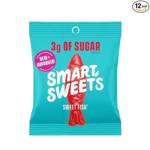 SmartSweets Sweet Fish, Low Sugar Gummy Candy (3g), Low Calorie (130), Gluten-Free -1.8oz (Pack of 12) Packaging may vary