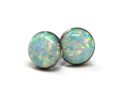 Salish Sea Inspirations Simulated Opal Titanium Hypoallergenic Stud Earrings (6mm White)