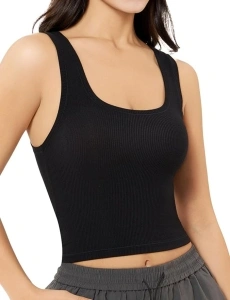 Women's Basic Sleeveless Crop Top Shirt Ribbed Scoop Neck Casual Summer Clothes