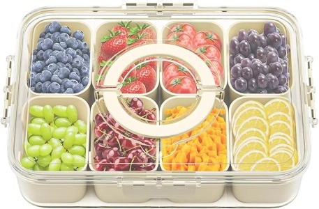 Large Snackle Box Container - Divided Serving Tray with Lid and Handle, Portable Veggie Trays Snack Platters for Travel Party Picnic, Clear Snack Box Containers for Fruit Candy Nuts