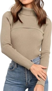 PRETTYGARDEN Women's Fall Fashion Turtleneck Pullover Sweaters Casual Long Sleeve Cable Knit Fitted Jumper Tops