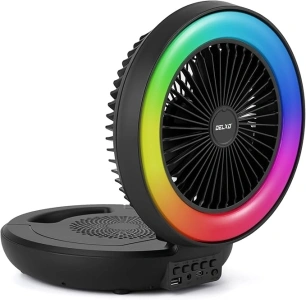 Delxo Bluetooth Speaker with LED Night Light for Bedroom,Wireless Bluetooth Speakers with Desk Fan Rechargeable,Portable Bluetooth Speaker Outdoor with Cool Atmosphere Light,Black