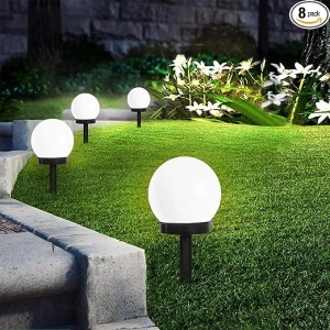 Solar Lights Outdoor, 8 Pack LED Solar Globe Powered Garden Light Waterproof for Yard Patio Walkway Landscape In-Ground Spike Pathway, Cold White